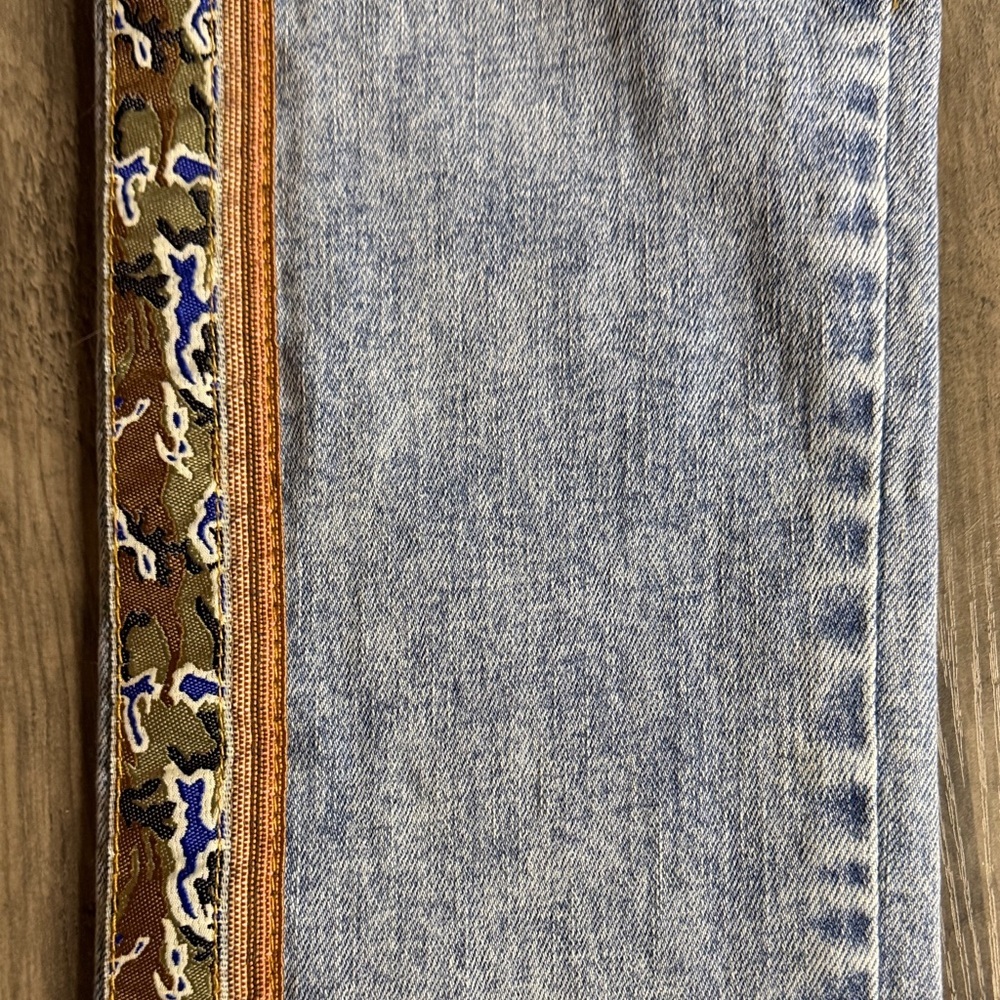 Anthropologie Pilcro Light Blue Straight Jeans with Embroidered Side Camo Trim - Picture 4 of 5